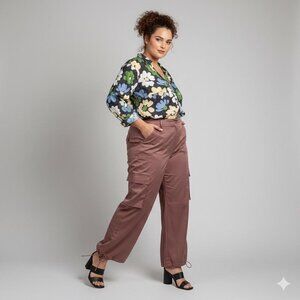 Izuria Retro Inspired Floral Pattern Art Grannycore Blouse Women Plus Sz 3X Navy